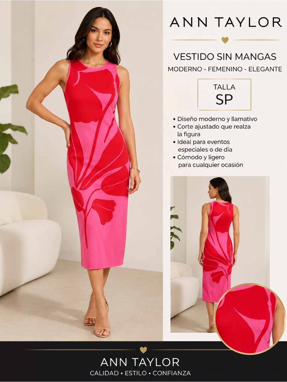 Ann Taylor Pink and Red Floral Sheath Midi Dress